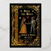 Medieval Fantasy Knight and Lady Save the Date Folieneinladung (Vorderseite)