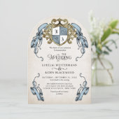 Medieval Fantasy Monogram Crest Wedding Einladung (Stehend Vorderseite)