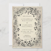 Medieval Fantasy Vintage Black Etching Wedding Einladung (Vorderseite)