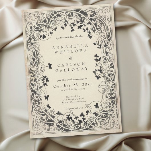 Medieval Fantasy Vintage Black Etching Wedding Einladung