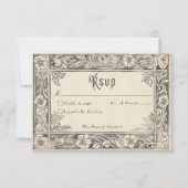 Medieval Fantasy Vintage Black Etching Wedding RSVP Karte (Vorderseite)