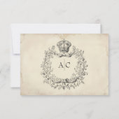 Medieval Fantasy Vintage Black Etching Wedding RSVP Karte (Rückseite)