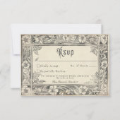 Medieval Fantasy Vintage Black Etching Wedding RSVP Karte (Vorderseite)