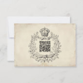 Medieval Fantasy Vintage Black Etching Wedding RSVP Karte (Rückseite)