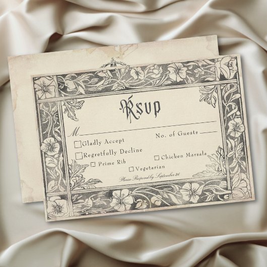 Medieval Fantasy Vintage Black Etching Wedding RSVP Karte