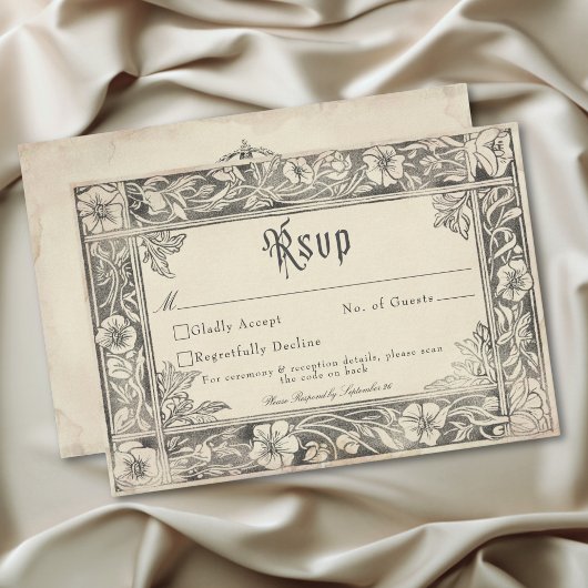 Medieval Fantasy Vintage Black Etching Wedding RSVP Karte