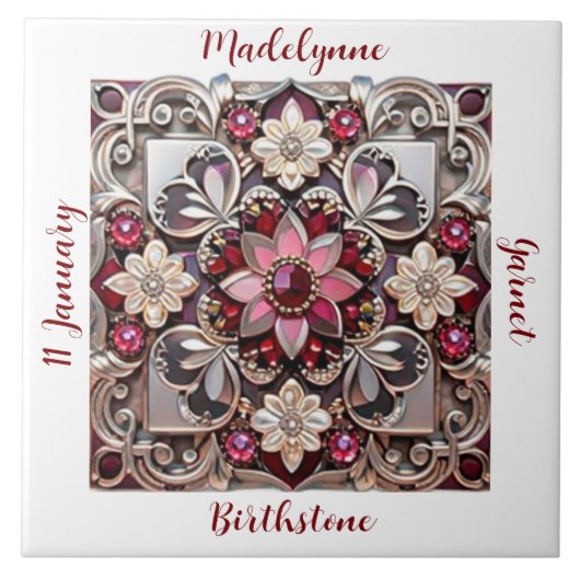 Medieval Garnet Crest Birthstone Fliese (Vorderseite)