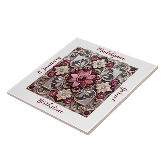 Medieval Garnet Crest Birthstone Fliese (Seite)