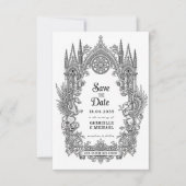Medieval Gothic Dragon Griffin Black Etching Save  The Date (Vorderseite)