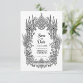 Medieval Gothic Dragon Griffin Black Etching Save  The Date (Stehend Vorderseite)