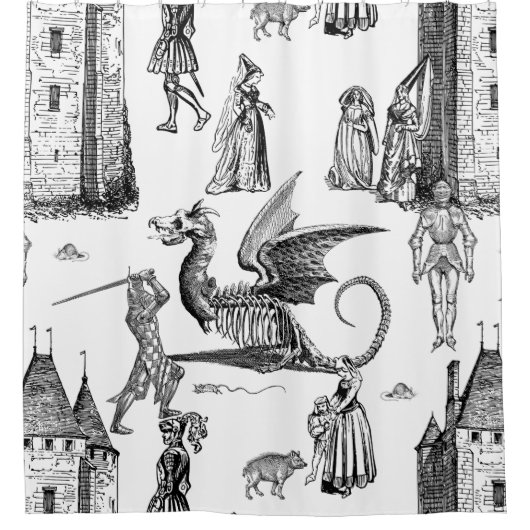 medieval gothic dragon knight skeleton toile duschvorhang (Vorderseite)