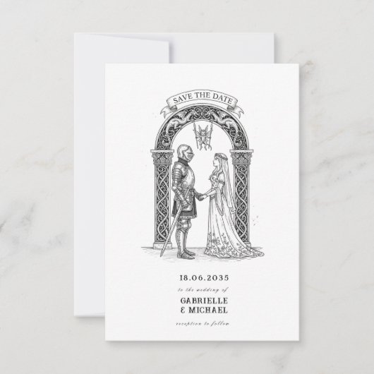 Medieval Gothic Knight Bride Groom Arch  Save The Date (Vorderseite)