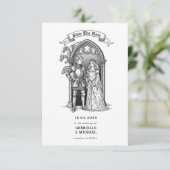 Medieval Gothic Knight Bride Groom Save The Date (Stehend Vorderseite)