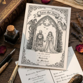 Medieval Gothic Knight Bride Groom Save The Date Postkarte