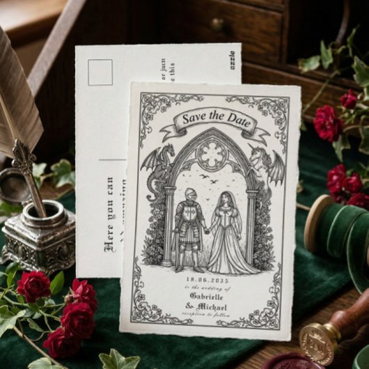 Medieval Gothic Knight Bride Groom Save The Date Postkarte