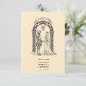 Medieval Gothic Knight  Sepia Wedding Save The Date (Stehend Vorderseite)