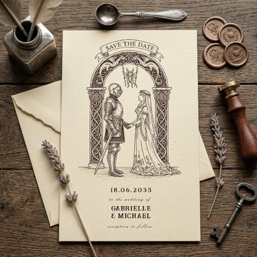 Medieval Gothic Knight  Sepia Wedding Save The Date