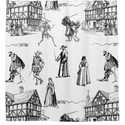 medieval gothic plague doctor skeleton toile duschvorhang (Vorderseite)