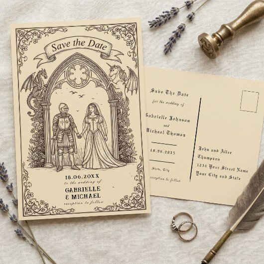 Medieval Gothic Sepia Old Paper Save The Date Postkarte
