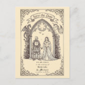 Medieval Gothic Sepia Old Paper Save The Date Postkarte (Vorderseite)