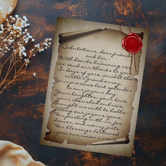Medieval Gray Scroll Wax Seal Wedding Thank You Postkarte