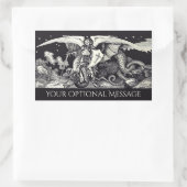 Medieval Knight and Dragon Black and White Rechteckiger Aufkleber (Tasche)