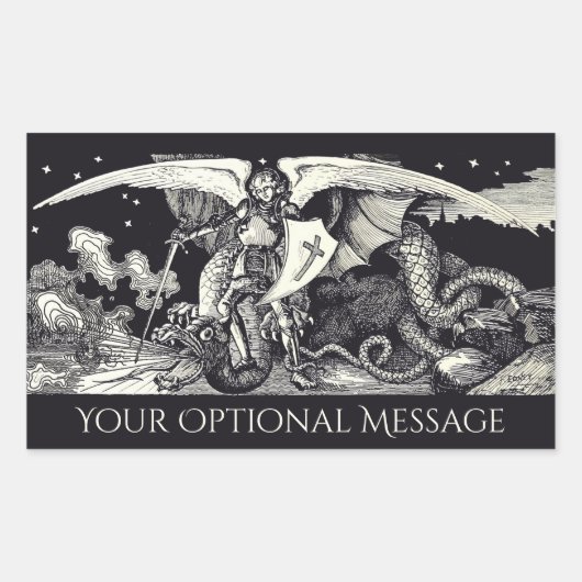Medieval Knight and Dragon Black and White Rechteckiger Aufkleber (Vorderseite)