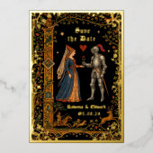 Medieval Knight and Lady Manuscript Save the Date Folieneinladung (Vorderseite)