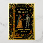 Medieval Knight and Lady Manuscript Save the Date Folieneinladung (Vorderseite)