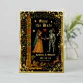 Medieval Knight and Lady Manuscript Save the Date Folieneinladung (Stehend vorne)