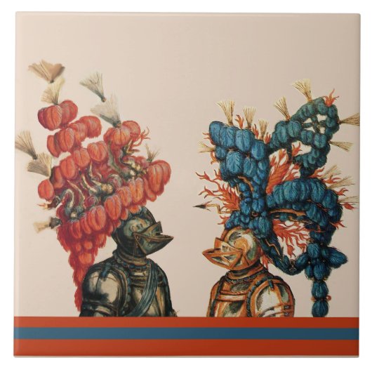 MEDIEVAL KNIGHT HELMETS MIT RED FEATHERS DRAGONS FLIESE (Vorderseite)