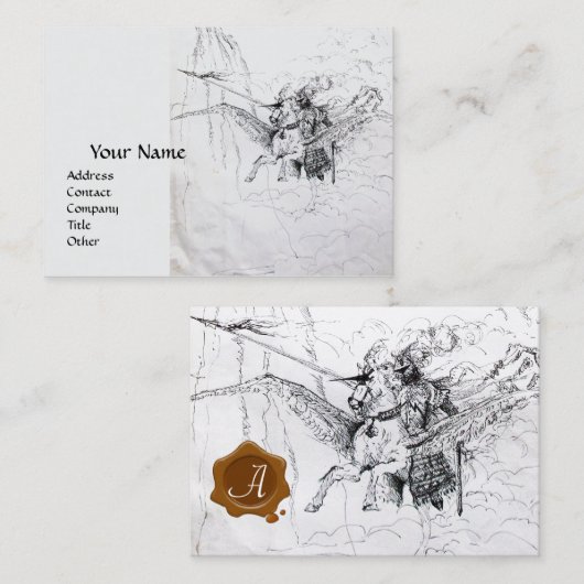 MEDIEVAL KNIGHT REITEN AUF PEGASUS Schwarz-weiß Visitenkarte (Vorne/Hinten)