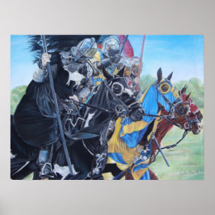 Medieval Knights Jousting Horses Art Poster