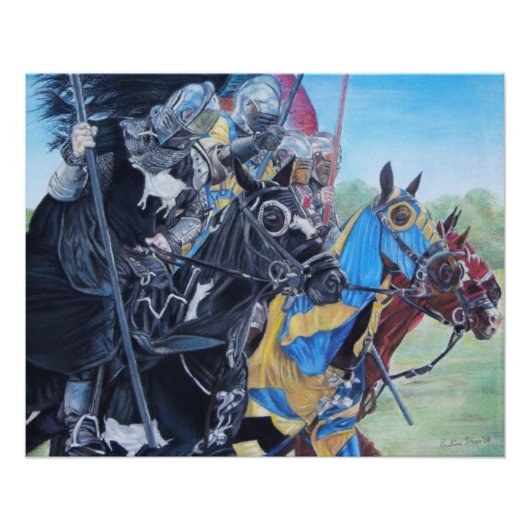 Medieval Knights Jousting Horses Art Poster (Vorderseite)