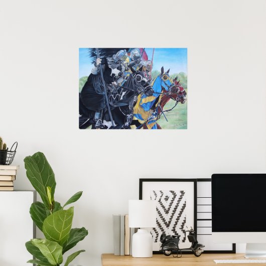 medieval knights jousting on horses historic art poster (Heimbüro)