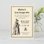 Medieval “Last Knight Out” Bachelorette Einladung (Stehend Vorderseite)