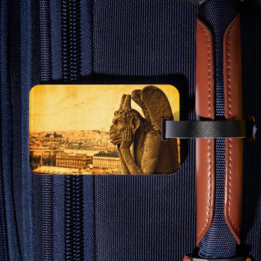 Medieval Le Stryge Gargoyle at Notre Dame, Paris Gepäckanhänger (Rückseite Insitu 2)