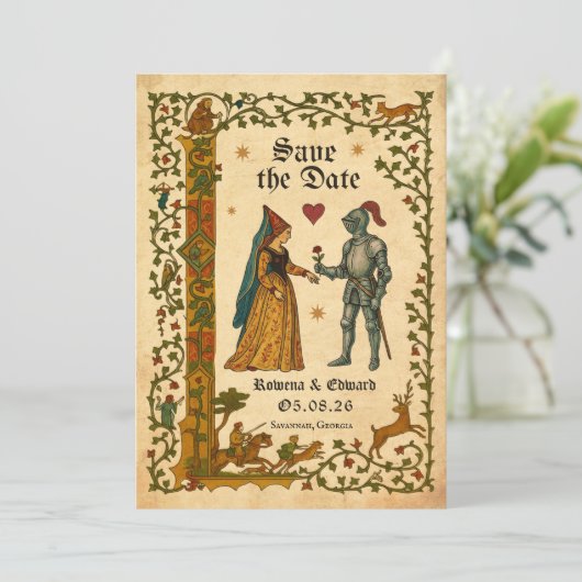 Medieval Manuscript Save the date Einladung (Stehend Vorderseite)