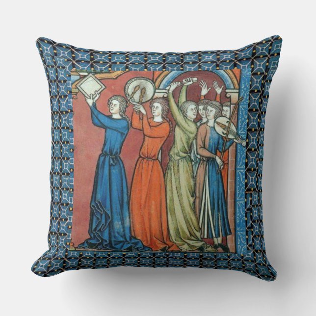 Medieval musicians pillow with blue background kissen (Vorderseite)