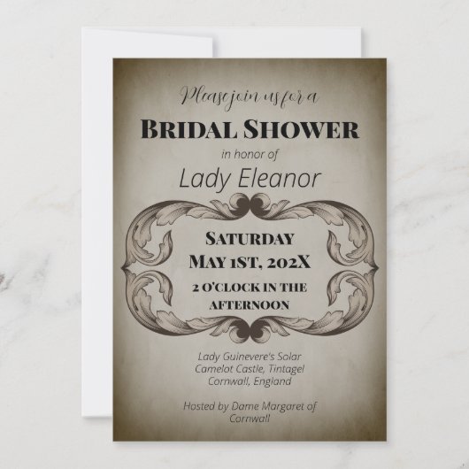 Medieval Renaissance Parchment Moody Bridal Shower Einladung (Vorderseite)