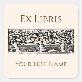 Medieval Trees Ex Libris Bookplate, Book Labels Quadratischer Aufkleber
