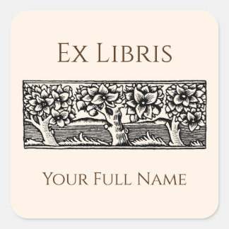 Medieval Trees Ex Libris Bookplate, Book Labels Quadratischer Aufkleber