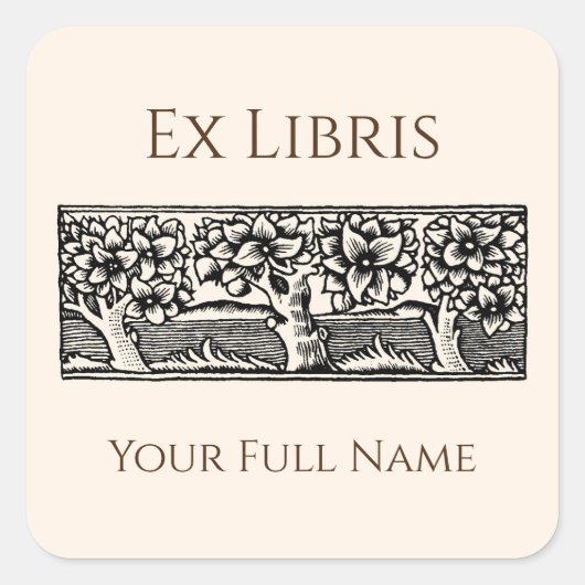 Medieval Trees Ex Libris Bookplate, Book Labels Quadratischer Aufkleber (Vorderseite)