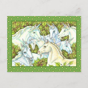 MEDIEVAL UNICORN HERDE, PFERDE, STALLION Fantasy Postkarte