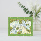 MEDIEVAL UNICORN HERDE, PFERDE, STALLION Fantasy Postkarte (Stehend Vorderseite)