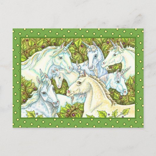 MEDIEVAL UNICORN HERDE, PFERDE, STALLION Fantasy Postkarte (Vorderseite)