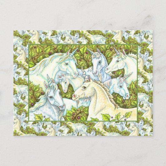 MEDIEVAL UNICORN HERDE, PFERDE, STALLION Fantasy Postkarte (Vorderseite)