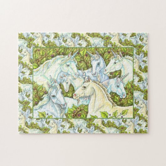 MEDIEVAL UNICORN HERDE, PFERDE, STALLION Fantasy Puzzle (Horizontal)