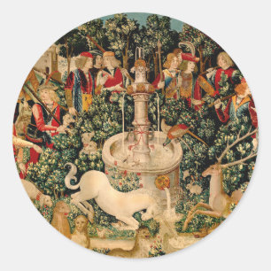 Medieval Unicorn-Teppiche Druck: Met Cloisters Runder Aufkleber