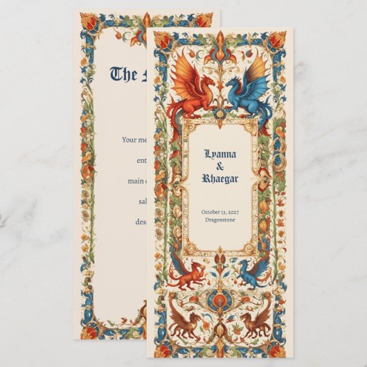 Medieval Wedding, Ancient Manuscript Menükarte (Vorne/Hinten)